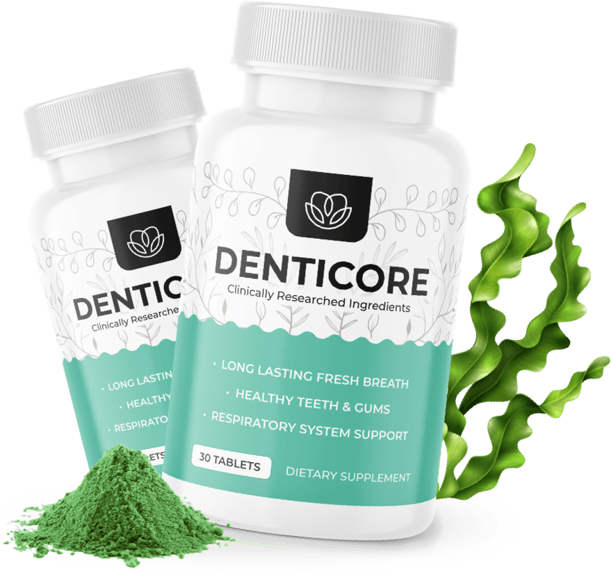 DentiCore oral health supplement bottle for teeth and gum support