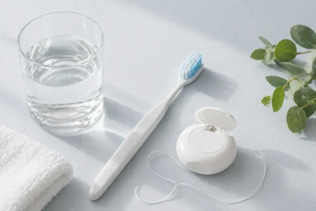 daily oral hygiene routine brushing flossing and rinsing steps