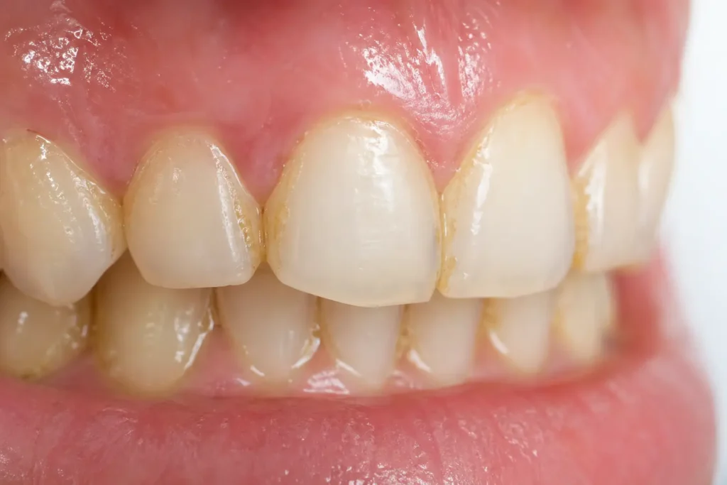 dental plaque buildup on teeth close up