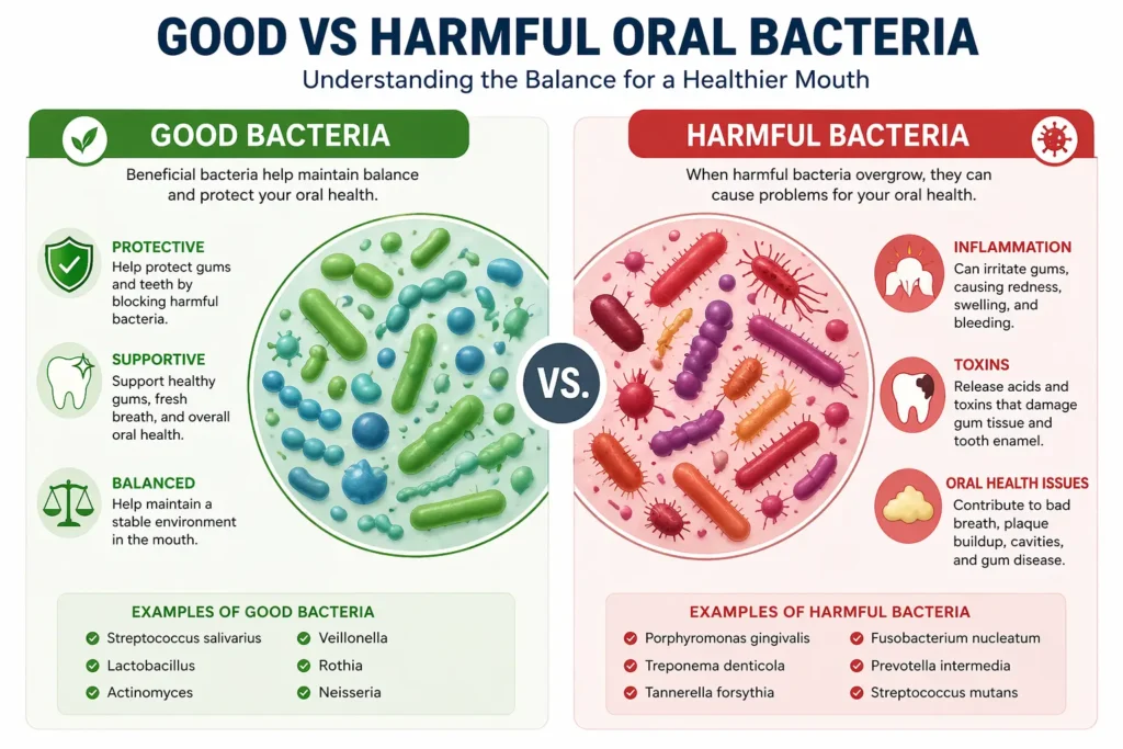 good vs harmful oral bacteria illustration