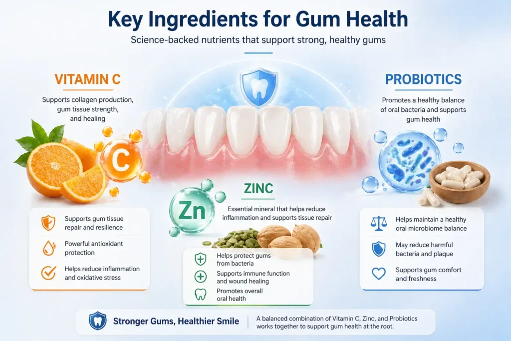 gum health ingredients vitamin c zinc probiotics