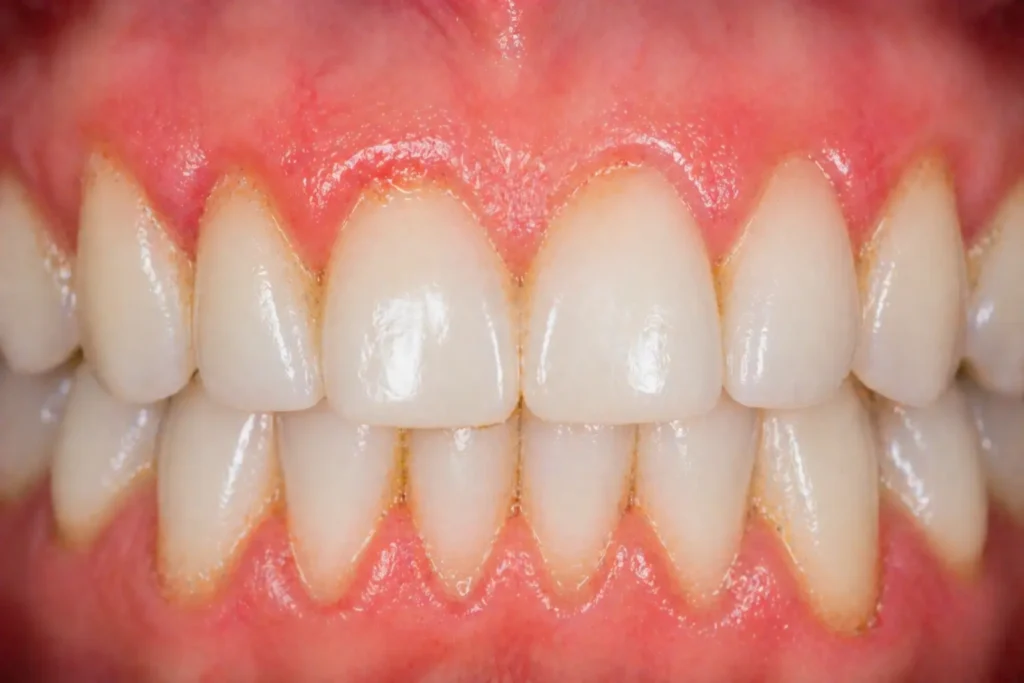 plaque buildup near gumline causing irritation and sensitivity