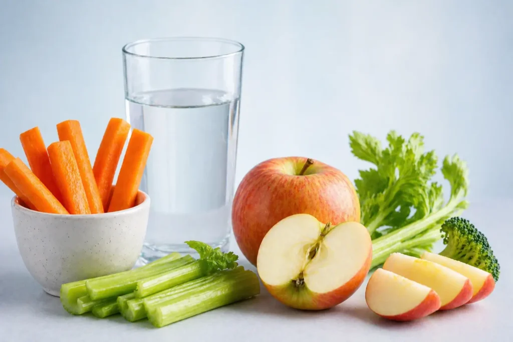 crunchy vegetables and healthy foods supporting oral health