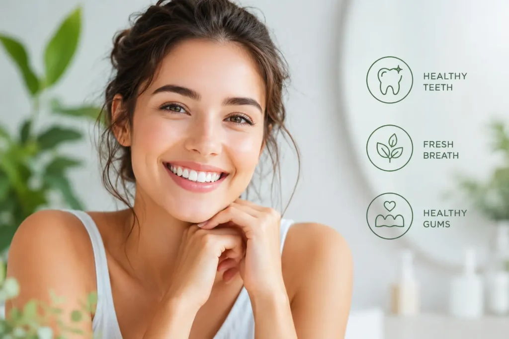 Healthy natural smile with clean teeth and fresh oral wellness editorial style