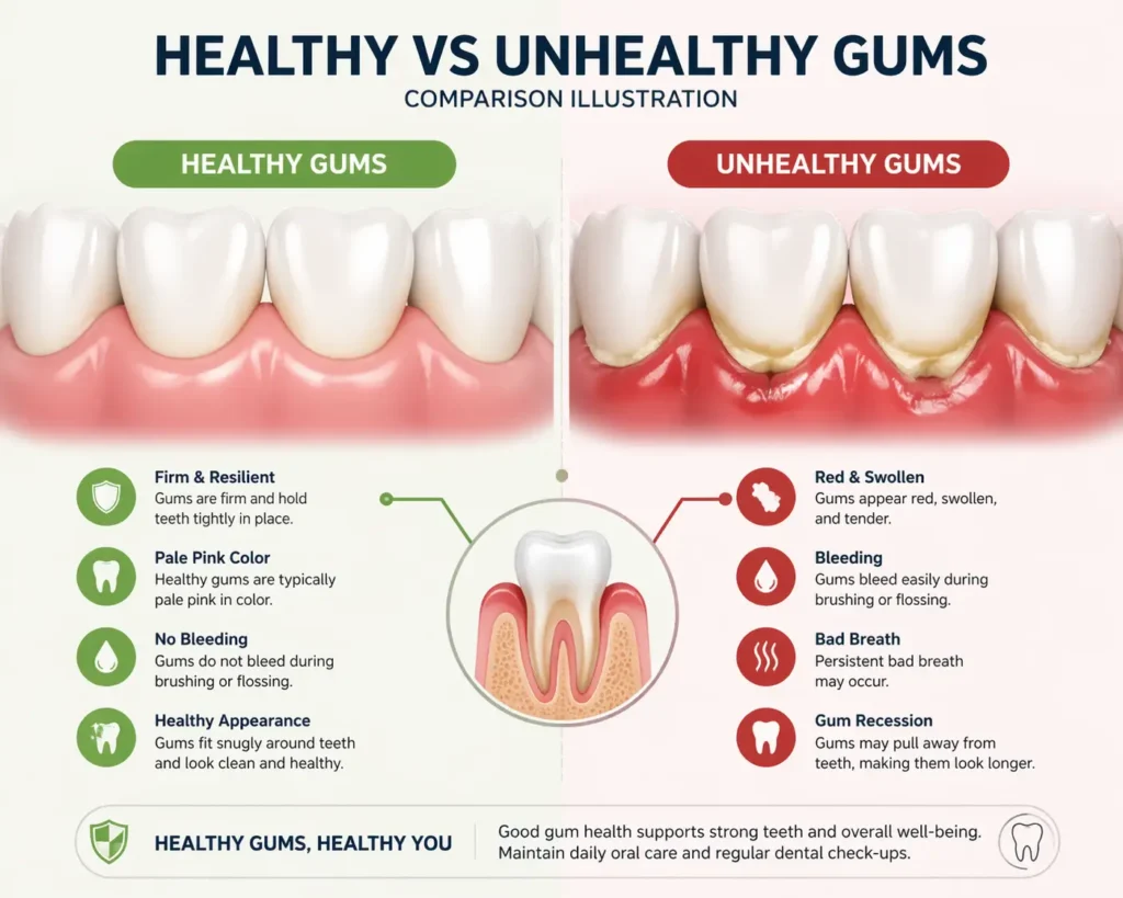 Healthy vs unhealthy gums comparison illustration