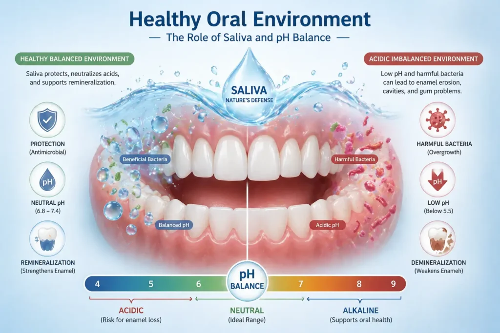 oral environment saliva ph balance illustration