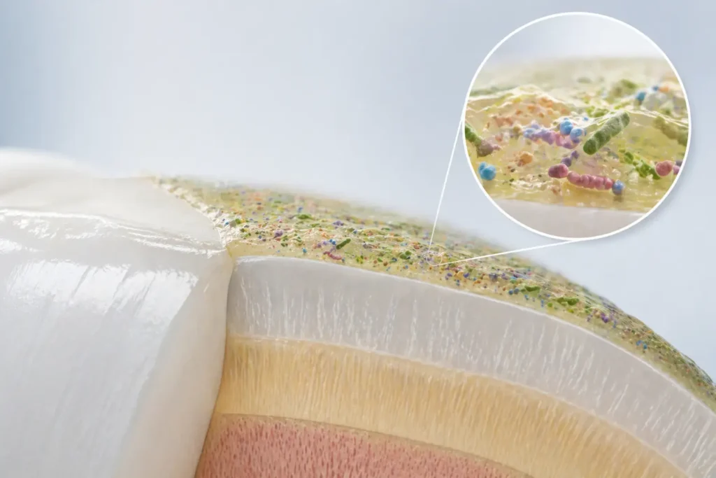 diagram showing plaque biofilm bacteria on teeth surface