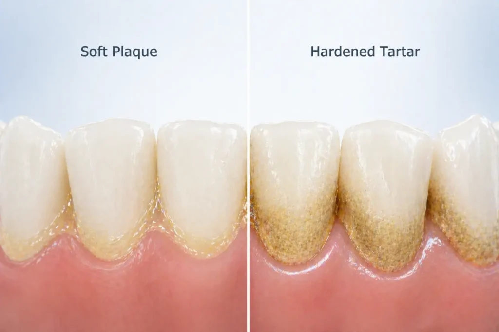 difference between plaque and tartar on teeth illustration