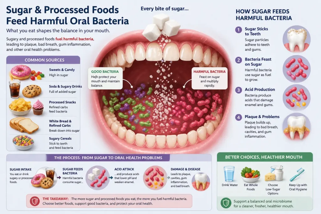 sugar and processed foods feeding harmful oral bacteria